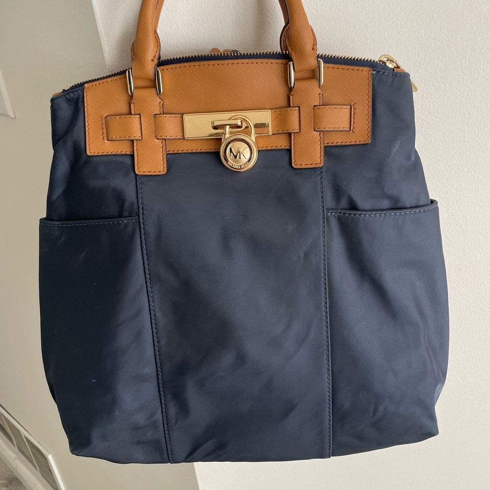 Michael Kors Blue and Tan Structured Tote